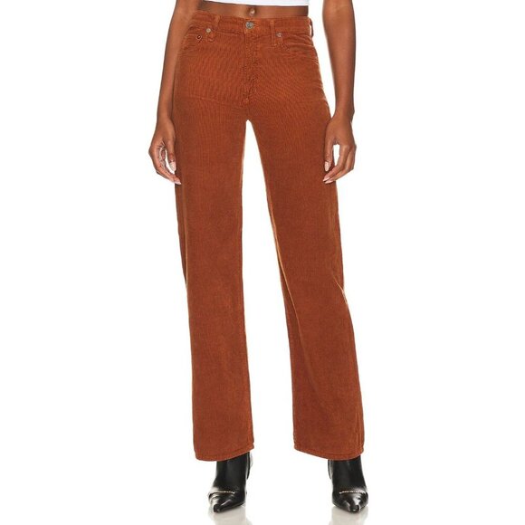 AGOLDE Harper Mid Rise Wide Straight Leg Pants Corduroy Brown Rust Size 29 - Picture 1 of 16